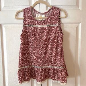 Anthropologie Maeve Red Rust Cream Ditsy Floral Sleeveless Top Size S